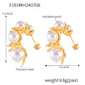 Branch Leaf Imitation Pearl C-Shape Stud Earrings Pair view 7