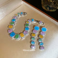 Multicolor Cushion Crystal Drop Earrings And Link Bracelet view 4