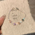 Silver Multicolor Oval Crystal Tennis Flower Bracelet view 4
