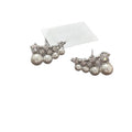 Pair of Metal Tone Pearl Cluster Stud Earrings with Crystal Leaves view 5