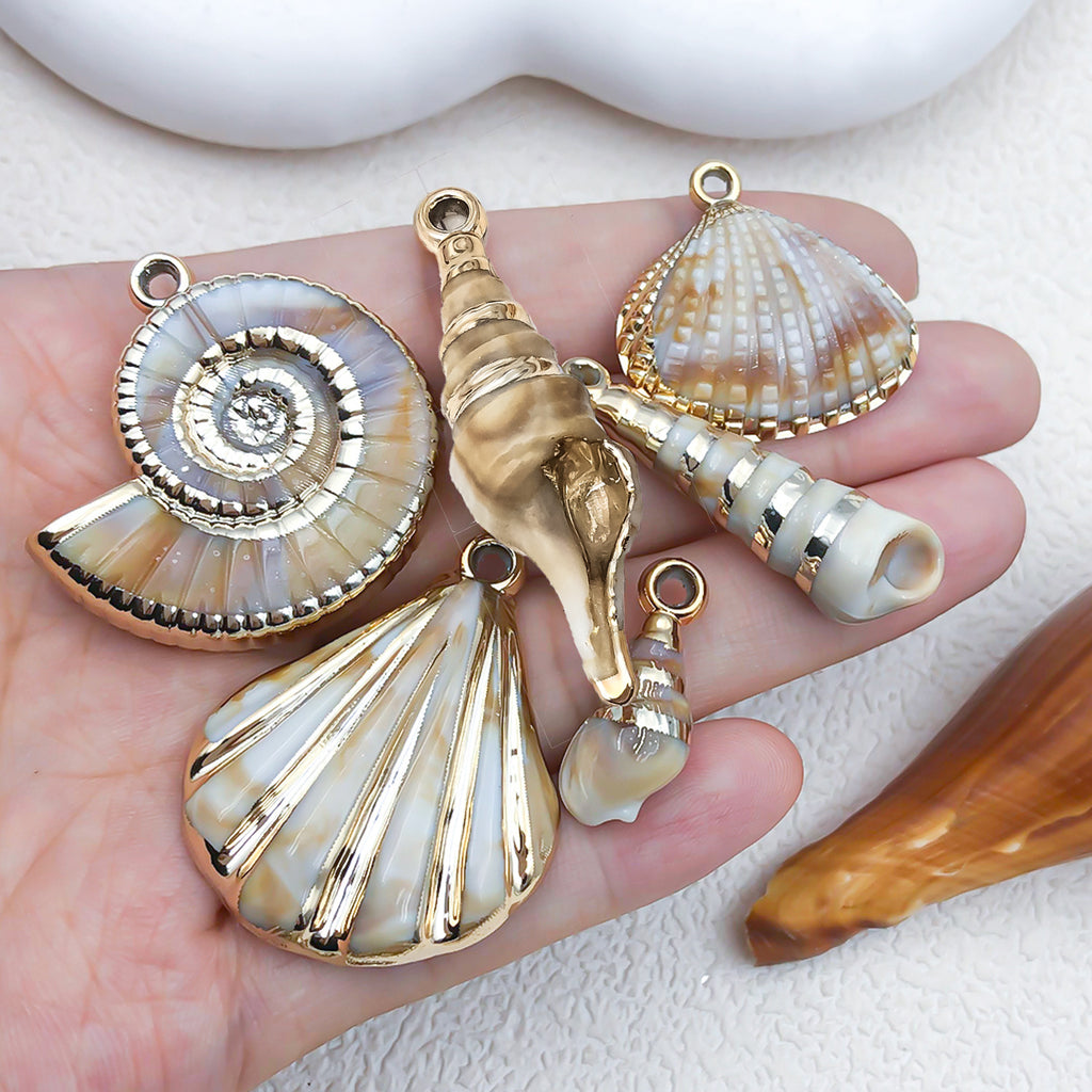 Gold Edge Acrylic Shell Charm Pendant for DIY Necklace Bracelet Earring Jewelry