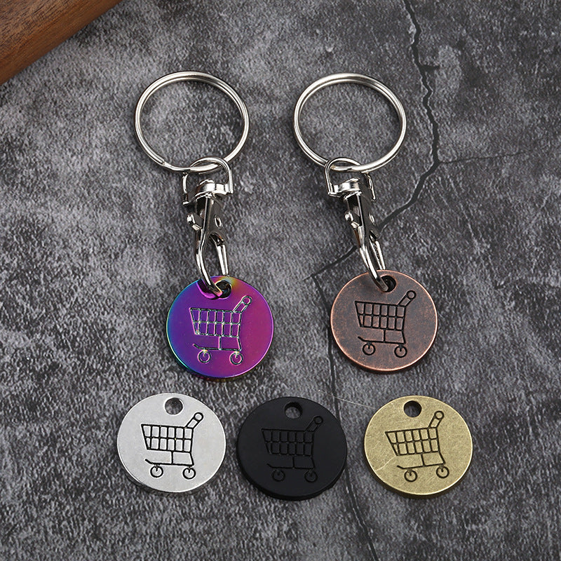 Shopping Cart Coin Token Metal Keychain with Lobster Clasp