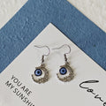 Silver Rhinestone Crescent Moon Evil Eye Hook Earrings view 4