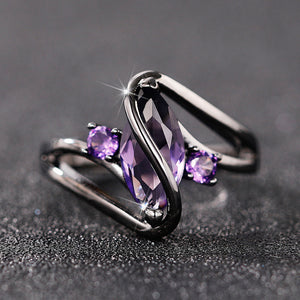 Gunmetal Purple Marquise CZ Ring Split Band Accents