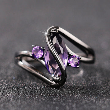 Gunmetal Purple Marquise CZ Ring Split Band Accents