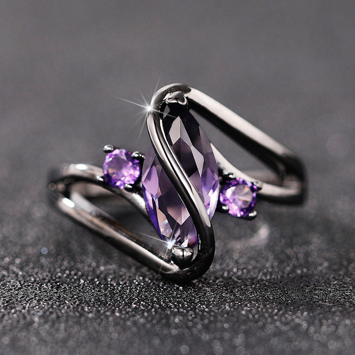 Gunmetal Purple Marquise CZ Ring Split Band Accents