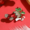 Red Enamel Christmas Stocking Brooch with Crystals view 3
