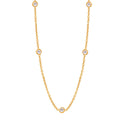 Gold Bezel Station Necklace Clear Crystal Spaced Cable Chain view 5
