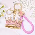 Rhinestone Crown Keychain Gold Tone Metal Braided Cord Charm view 9