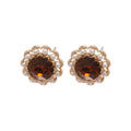 Brown Crystal and Pearl Halo Round Stud Earrings Jewelry Pair view 5