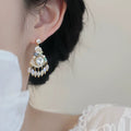 Pink Crystal Beaded Chandelier Drop Earrings with Polished Details view 4