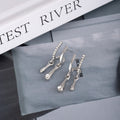 Silver Crystal Look Bar and Teardrop Long Dangle Earrings view 2
