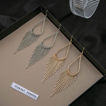 Gold and Silver Teardrop Chain Fringe Statement Earrings