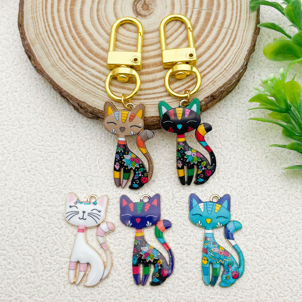 Printed Zinc Alloy Cat Raccoon Animal Charm Pendant for Keychain and Bag Accessories
