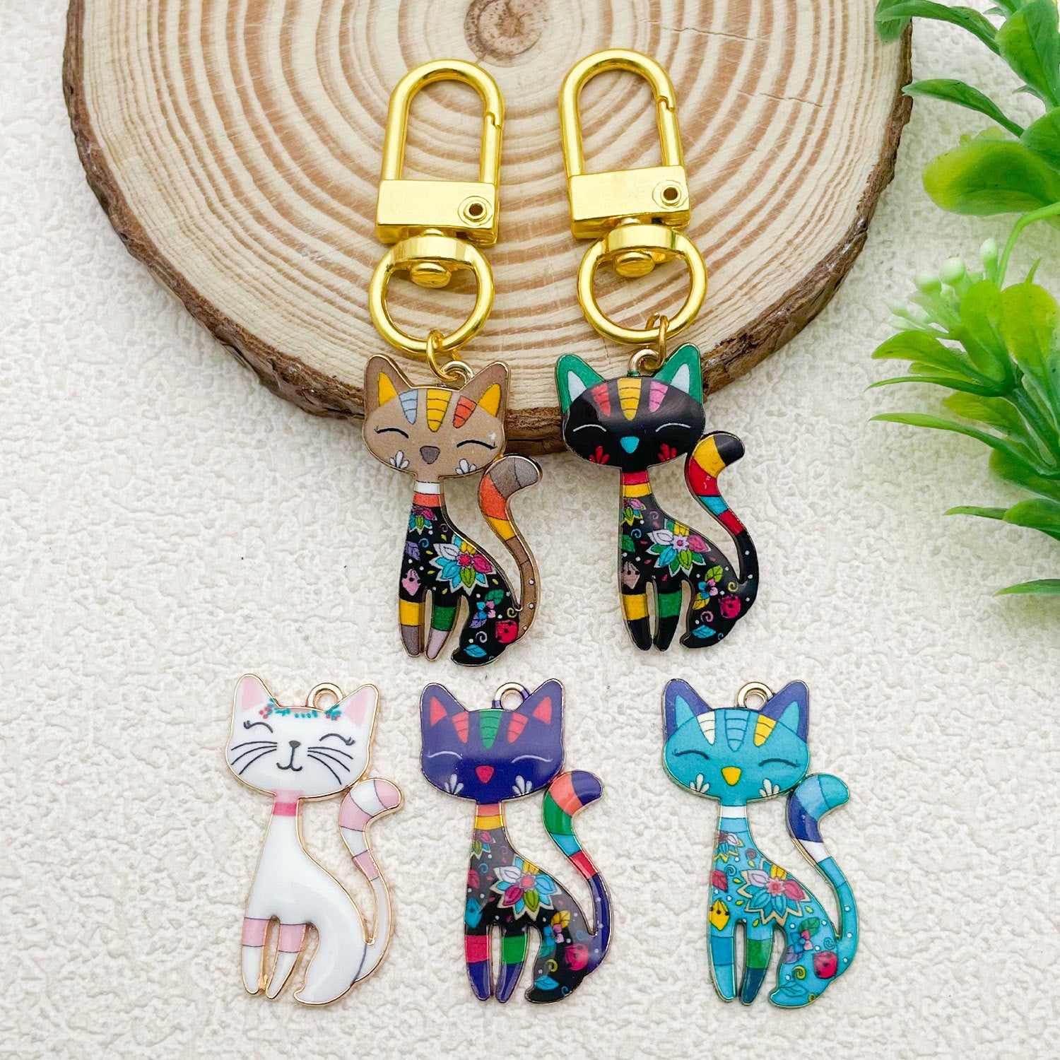 Printed Zinc Alloy Cat Raccoon Animal Charm Pendant for Keychain and Bag Accessories