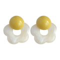 Yellow Round Top And White Marbled Open Flower Stud Earrings view 5