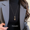 Black and Brown Oval Layered Pendant Cord Necklace view 3