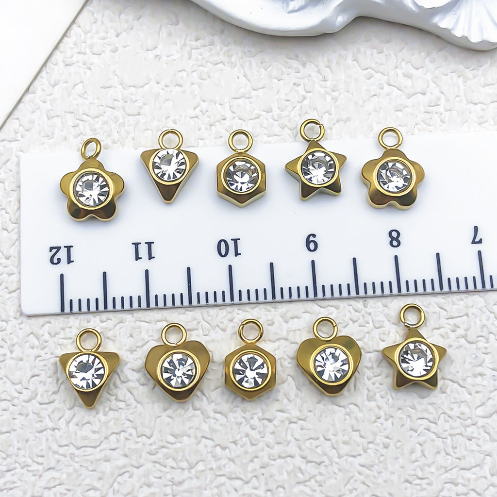 Stainless Steel Round Zircon Heart Star Plum Blossom Charm Pendant for DIY Jewelry