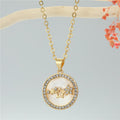 Gold Tone Round Crystal Framed Motif Pendant Necklaces in Nine Designs view 9