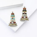 Crystal Lighthouse Brooch with Colorful Enamel Details view 2