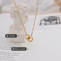 Gold Interlocking Double Ring Pendant Necklace Metal Alloy view 2