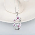 Pink Blossom and Butterfly Pendant Necklace with Polished Metal Finish view 2