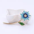 Enamel Daisy Flower Brooch Long Stem Green Leaf Gold Tone view 7