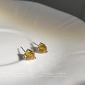 Silver Heart Crystal Stud Earrings Pink and Yellow view 7