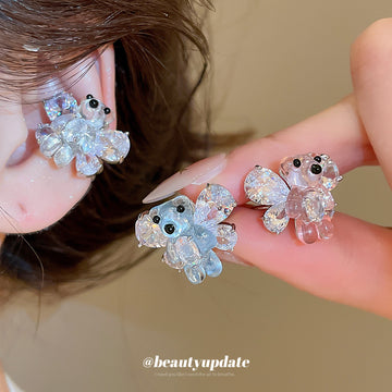 Crystal Winged Bear Clip On Earrings In Three Colors