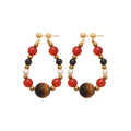 Gold Red Black Pearl And Tiger Eye Loop Earrings Statement Jewelry view 5