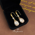Gold White Tulip Drop Earrings Crystal Base French Hook view 3