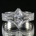 Marquise Clear Solitaire Triple-Row Split-Band Ring In Silver Tone view 1