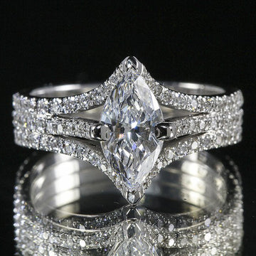 Marquise Clear Solitaire Triple-Row Split-Band Ring In Silver Tone