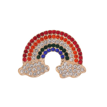 Rainbow Crystal Brooch Pin with Cloud Ends and Gold Tone Outline