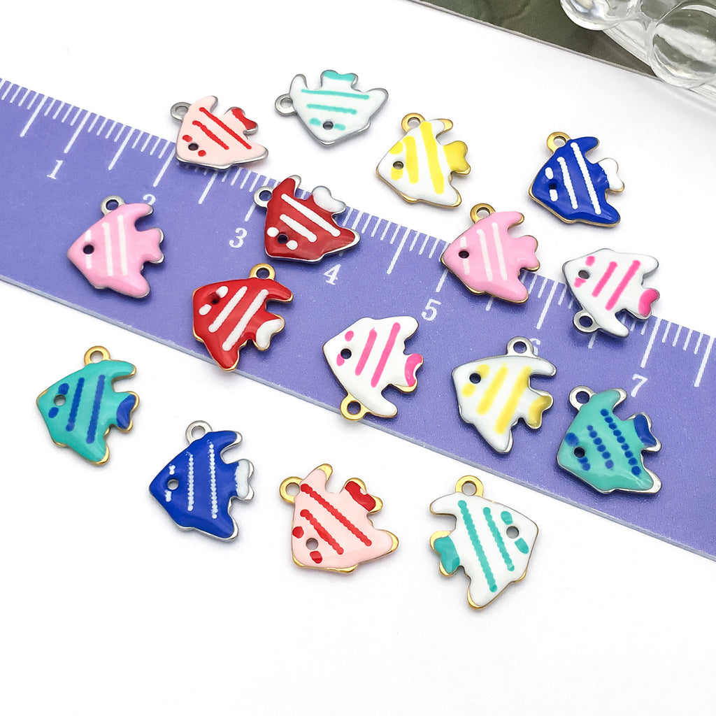 Stainless Steel Colorful Fish Double Sided charm pendants for DIY necklace and handmade jewelry