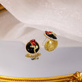 Black Round Red Rose Pearl Look Border Stud Earrings view 3