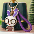 Jeweled Glasses Rabbit Keychains in Six Colors with Braided Loops view 9