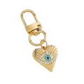 Gold-Tone Evil Eye Charm Keychain With Rhinestone Heart Eye view 5