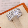 Silver Tone Solitaire Leaf Crystal Three Piece Ring Set view 4