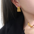 Hollow Ball Lattice C-Shaped Stud Earrings Gold Steel view 1