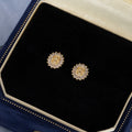 Small Gold Tone Oval Medallion Crystal Halo Stud Earrings view 3