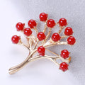 Red Bead Tree Brooch in Polished Rose Gold Tone Metal view 4