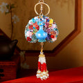 Floral Peacock Keychains with Beaded Tassels in Four Colorways view 4
