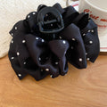 Satin Polka Dot Multi Layer Bow Hair Claw Clip Black White view 6
