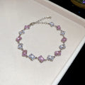 Square Zircon Necklace Bracelet Sets White Green Pink view 11