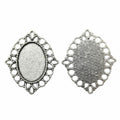 Silver Tone Openwork Oval Cabochon Pendant Tray Setting view 2