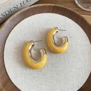 Yellow Oval Hoop Stud Earrings Fashion Jewelry Collection