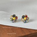 Gold Tone Multicolor Faceted Stone Flower Cluster Stud Earrings view 4
