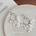 Silver-Tone Teardrop Frame White Petal Tassel Drop Earrings view 4