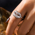 Open Lip Shaped Textured Adjustable Ring Titanium Steel view 4